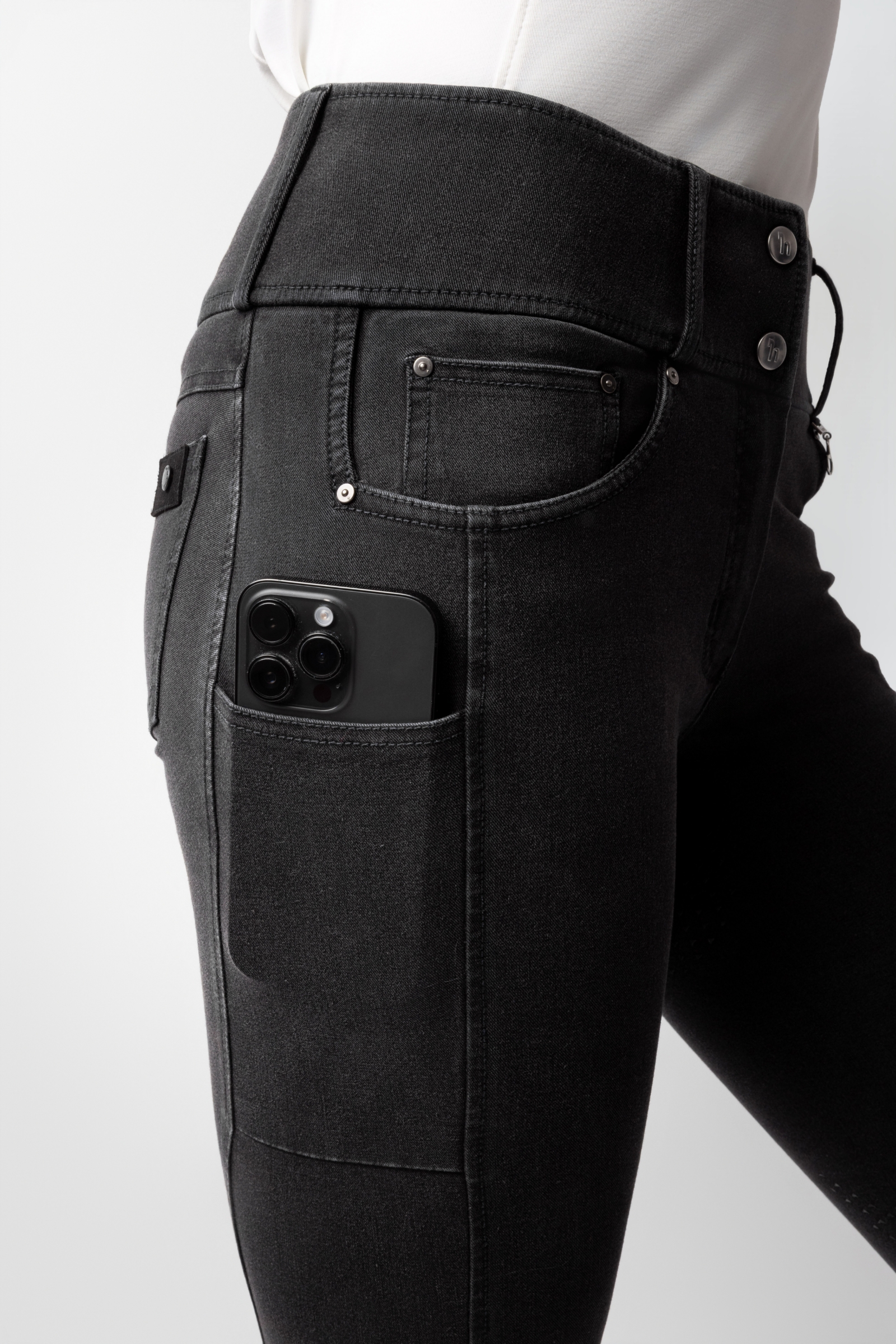 Horze Carolyn pantalon d'&eacute;quitation en denim &agrave; fond int&eacute;gral pour femme  