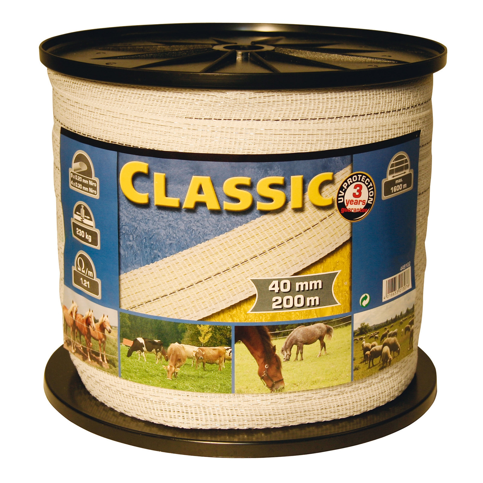 Ruban Classic blanc 10mm 200m 2x0,2 +2x0,3 inox Farm Patrol