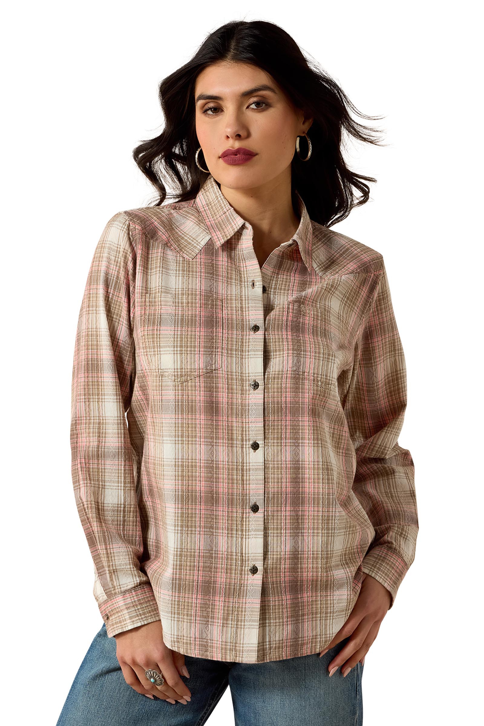 White Pepper Coral Plaid Ariat Billie Jean chemise &agrave; manches longues pour femme