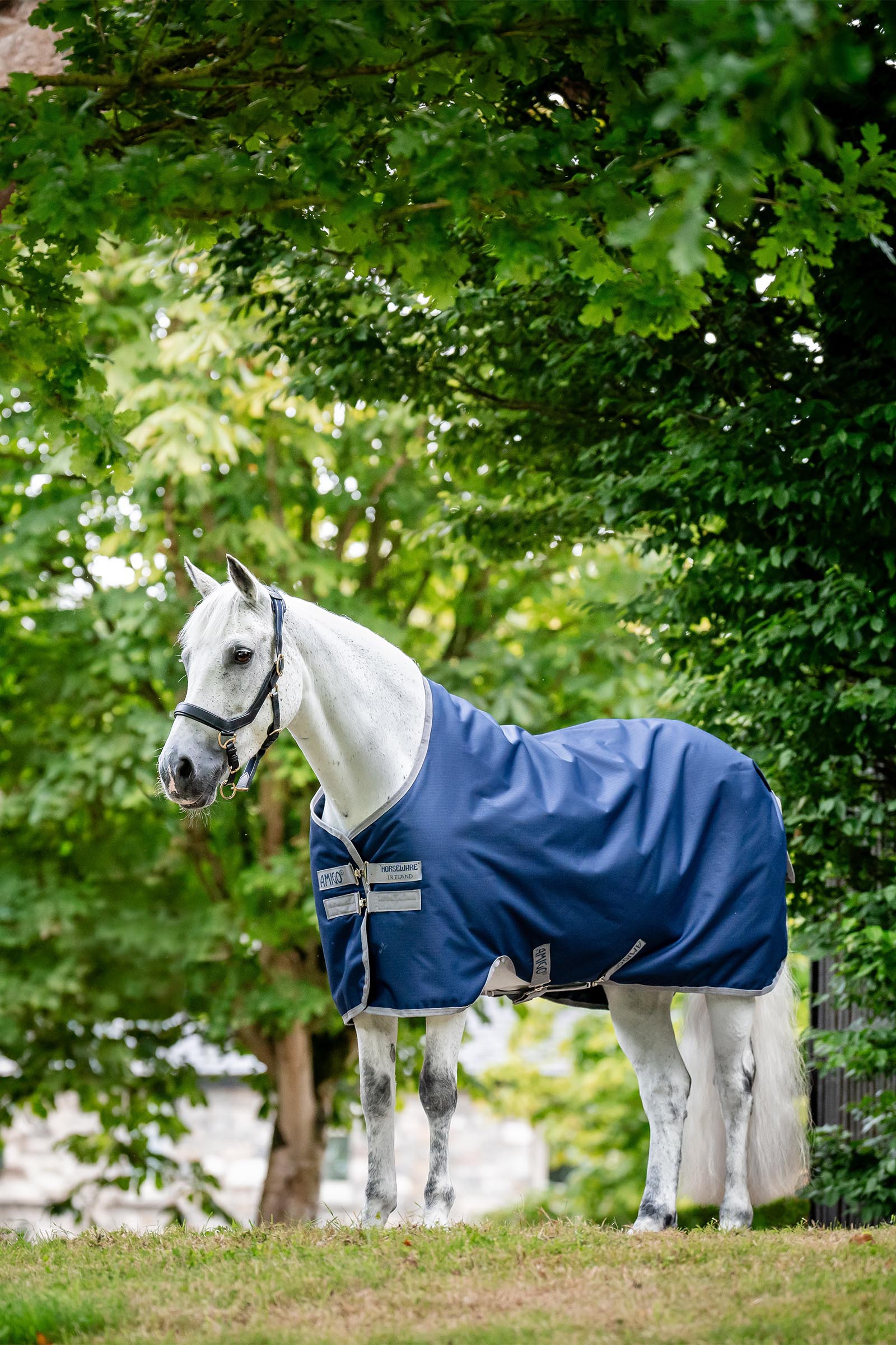 Navy/Titanium Grey Horseware Amigo Ripstop 900D couverture d&rsquo;ext&eacute;rieur doubl&eacute;e polaire, 50 g