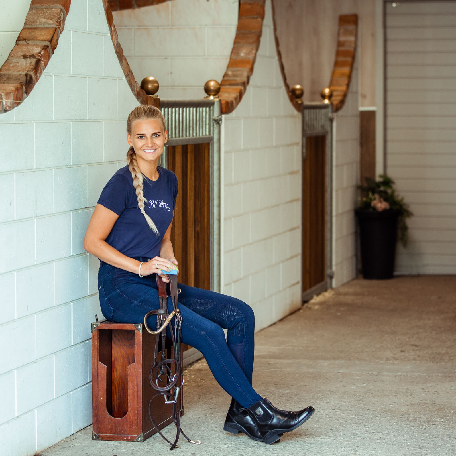 Pantalon d'&eacute;quitation jean fond int&eacute;gral silicone B Vertigo Elle, femme