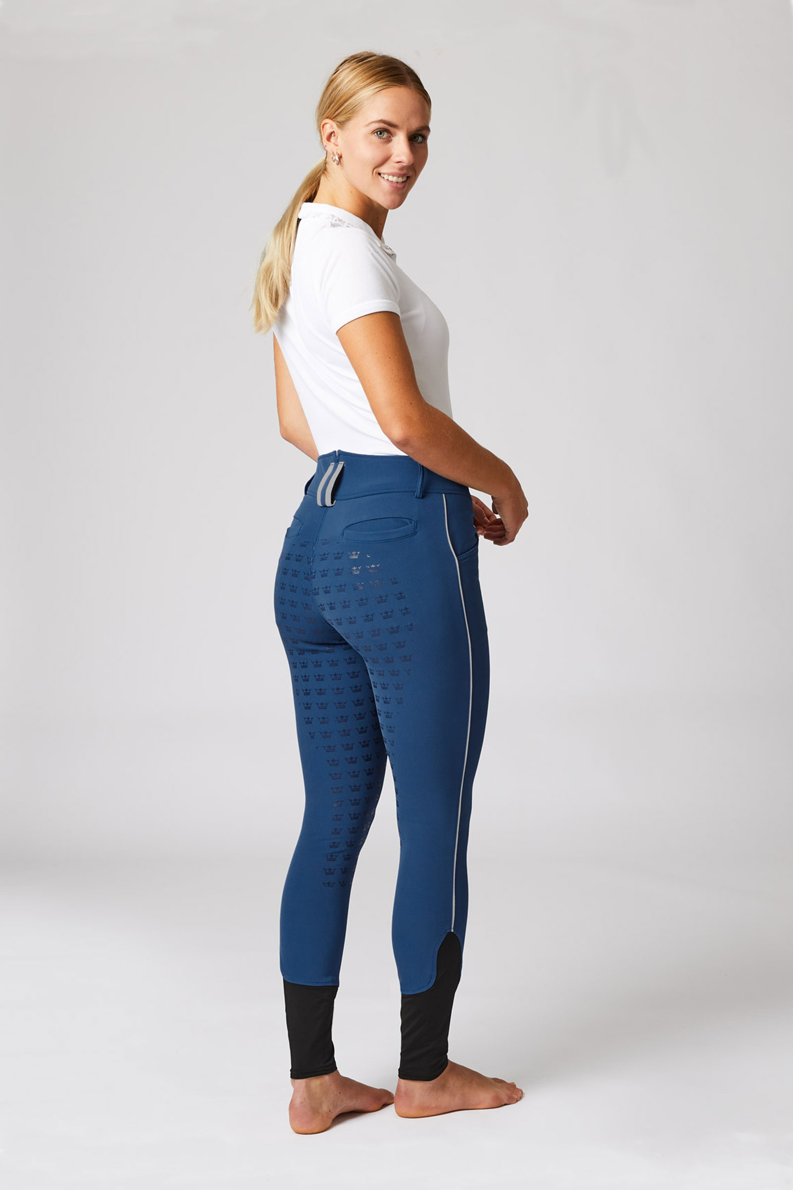 Pantalon d'équitation taille haute fond intégral, pour femme, avec passepoil contrastant