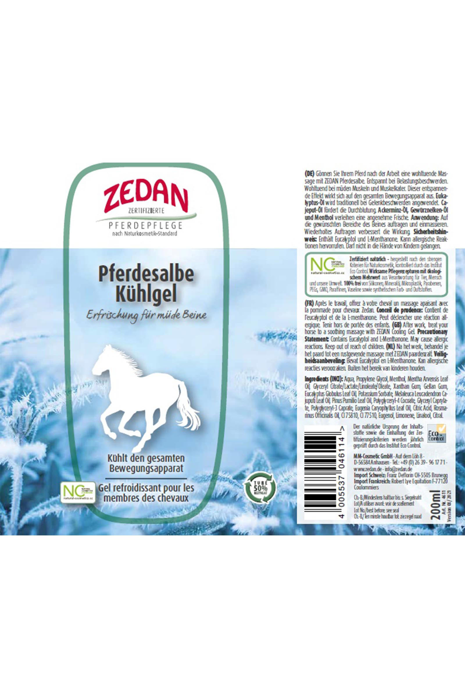Zedan Pommade pour chevaux Gel r&eacute;frig&eacute;rant, 200ml