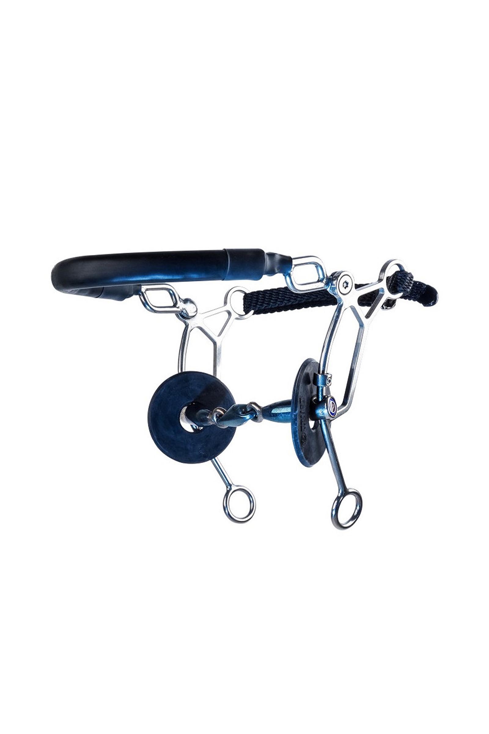 Combi Mors et Hackamore Trust Equestrian Acier Doux Bleu Salivant Longues branches Double brisure