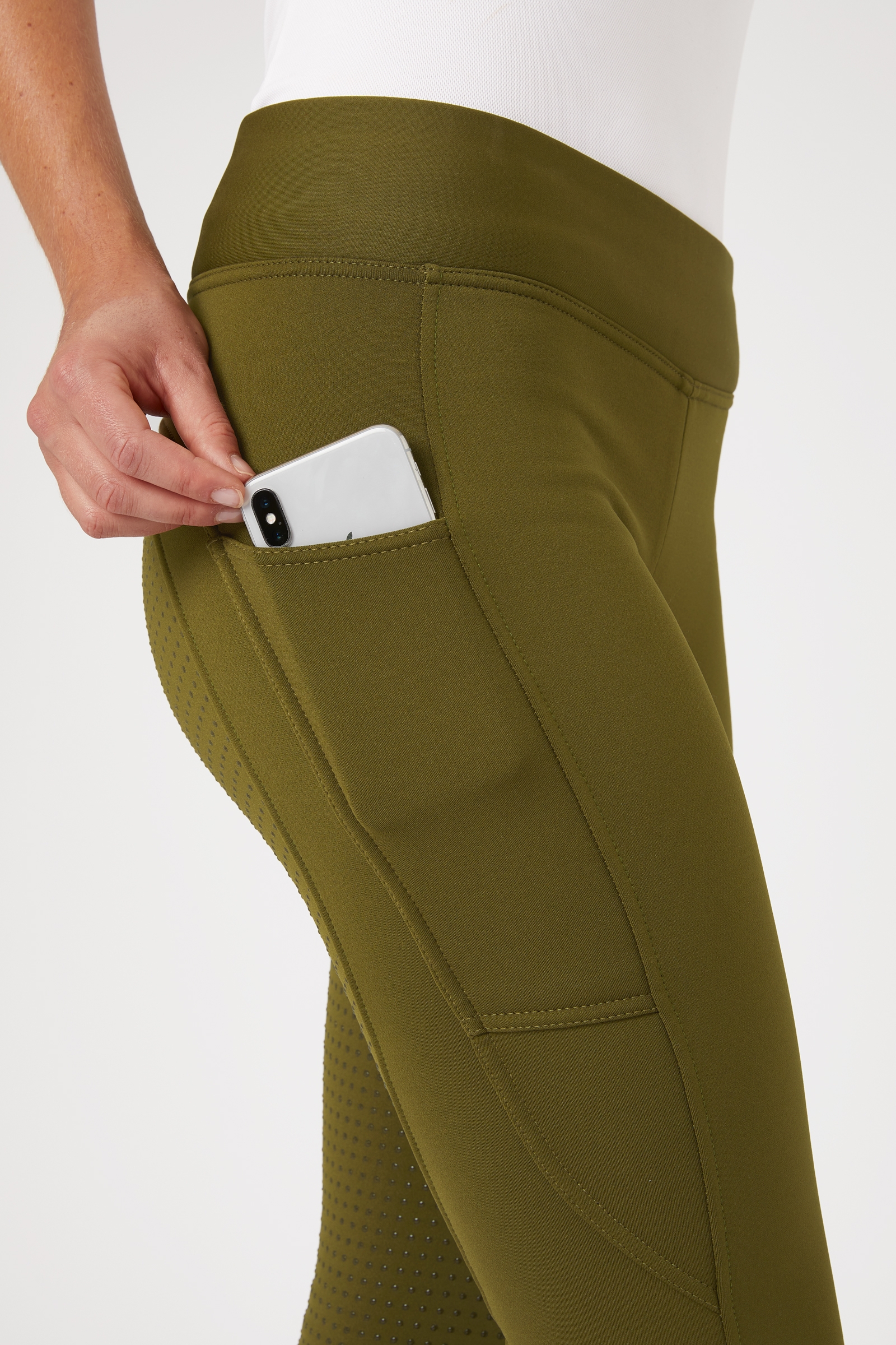 Leggings d'&eacute;quitation hiver Horze Active fond int&eacute;gral Grip avec poche t&eacute;l&eacute;phone, femme
