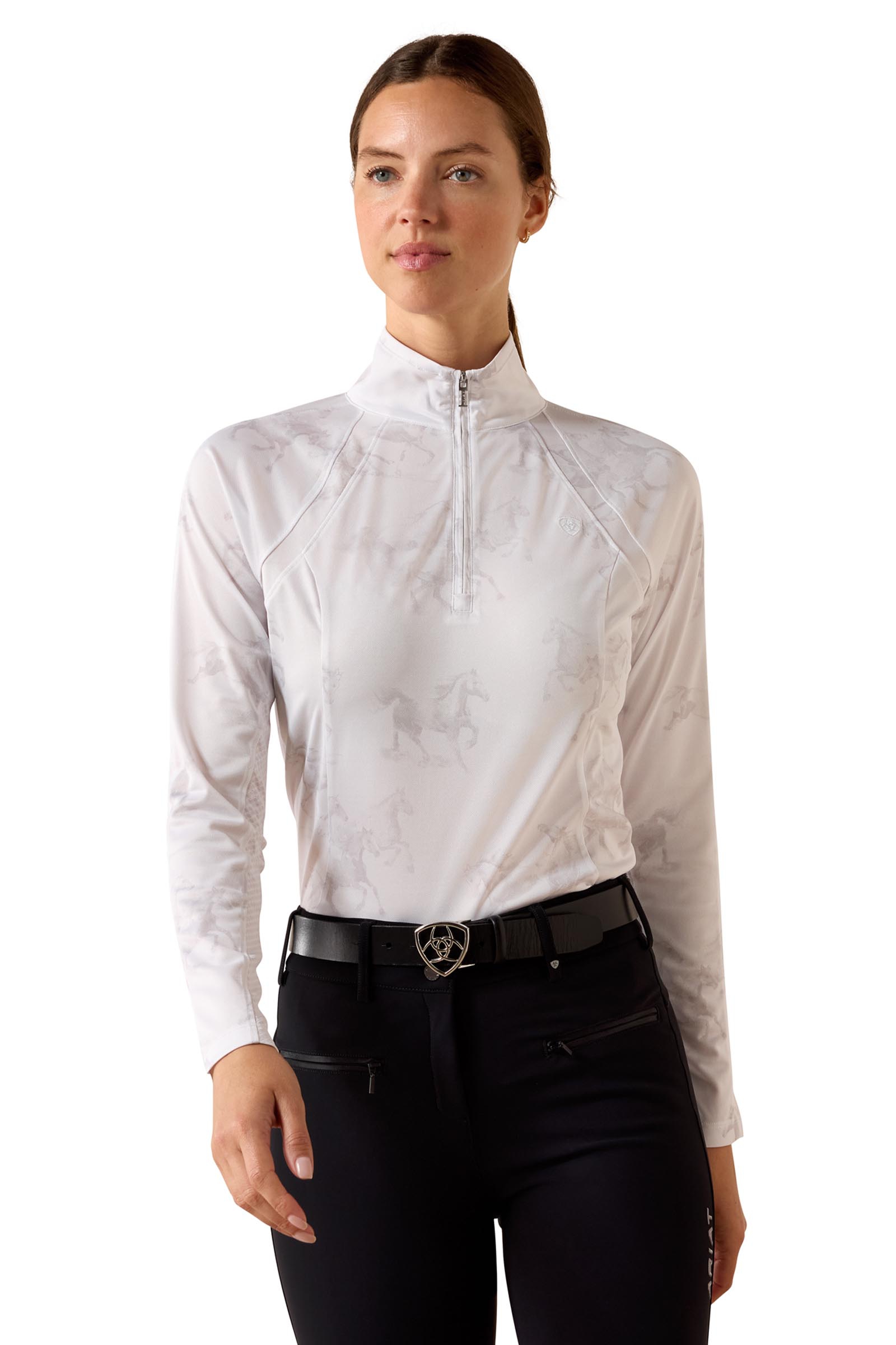 White Mirage Print Ariat Baselayer Sunstopper 3.0 femme avec zip 1/4