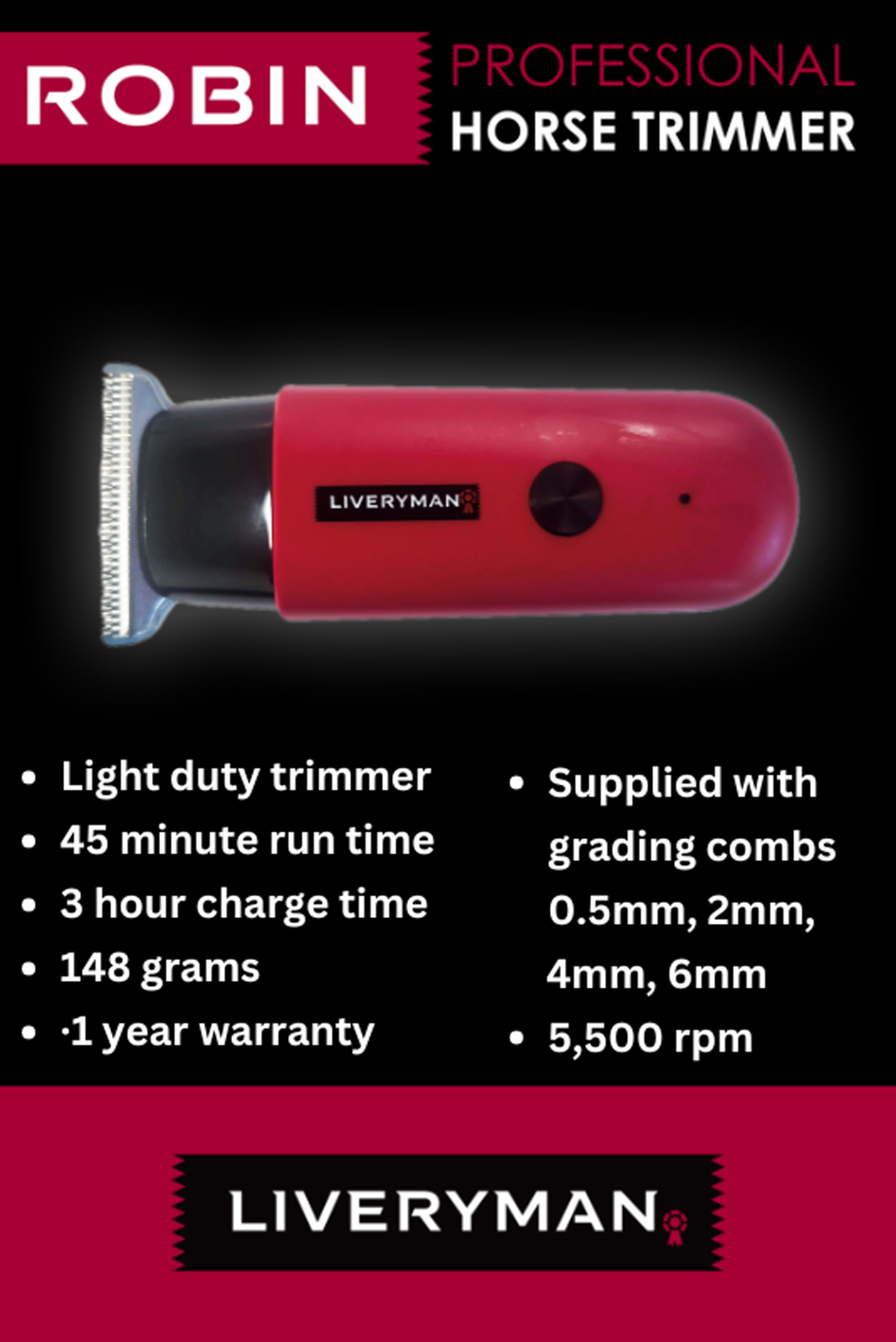 Liveryman Robin Tondeuse pour chevaux 