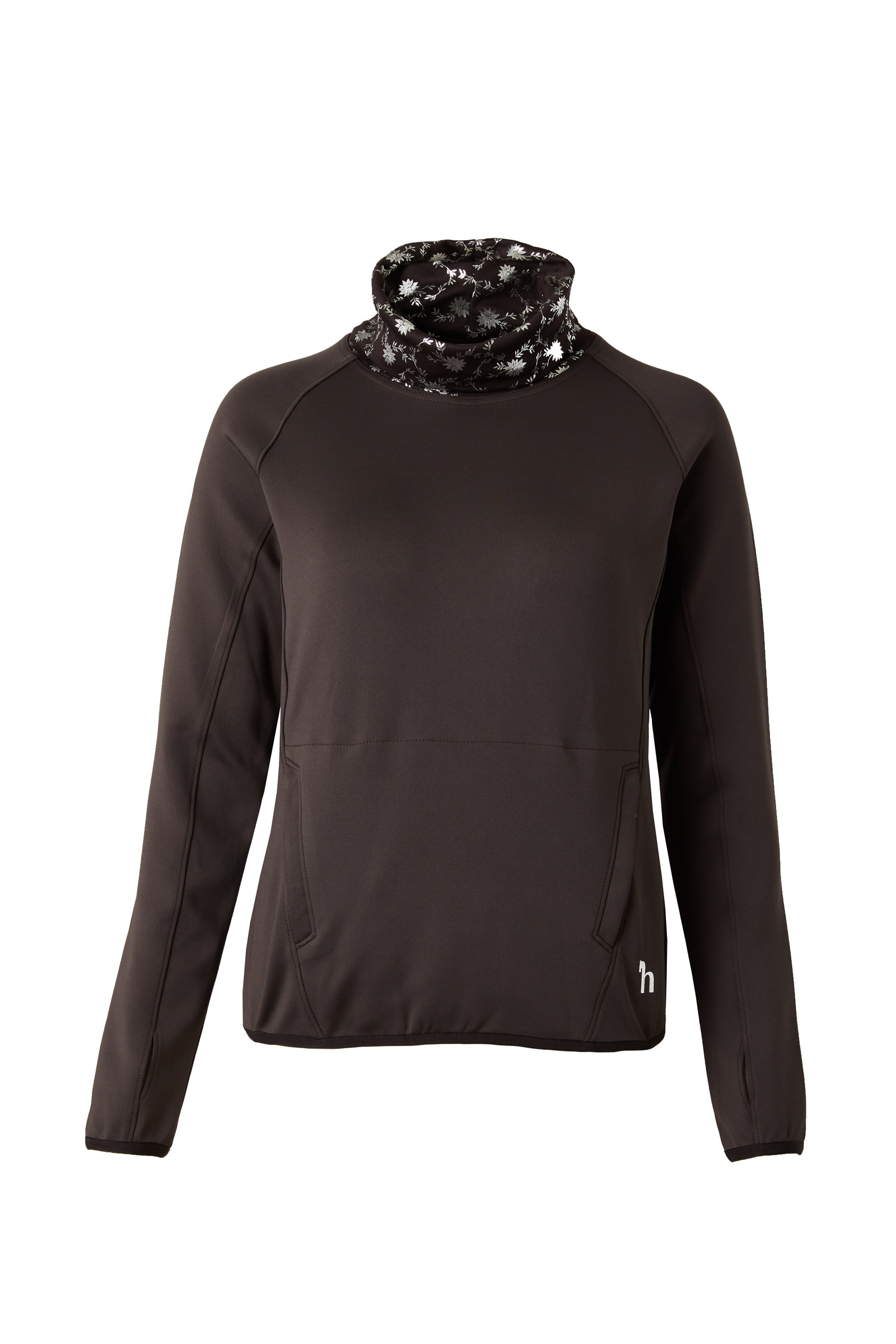 After Dark Brown Sweat-shirt fonctionnel Horze Kaitlin pour femme avec col fleuri