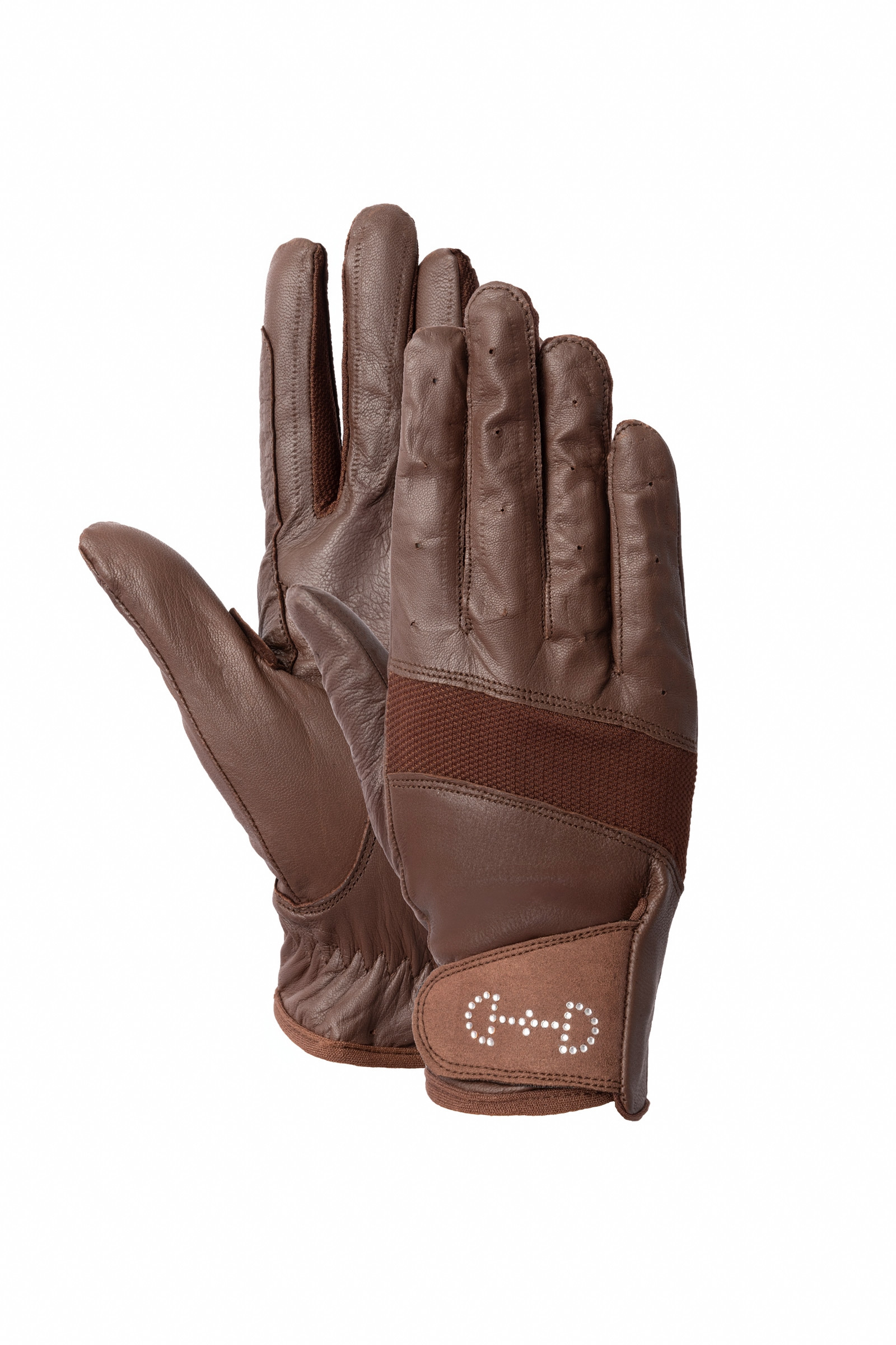 Marron Gants cuir et mesh Horze femme