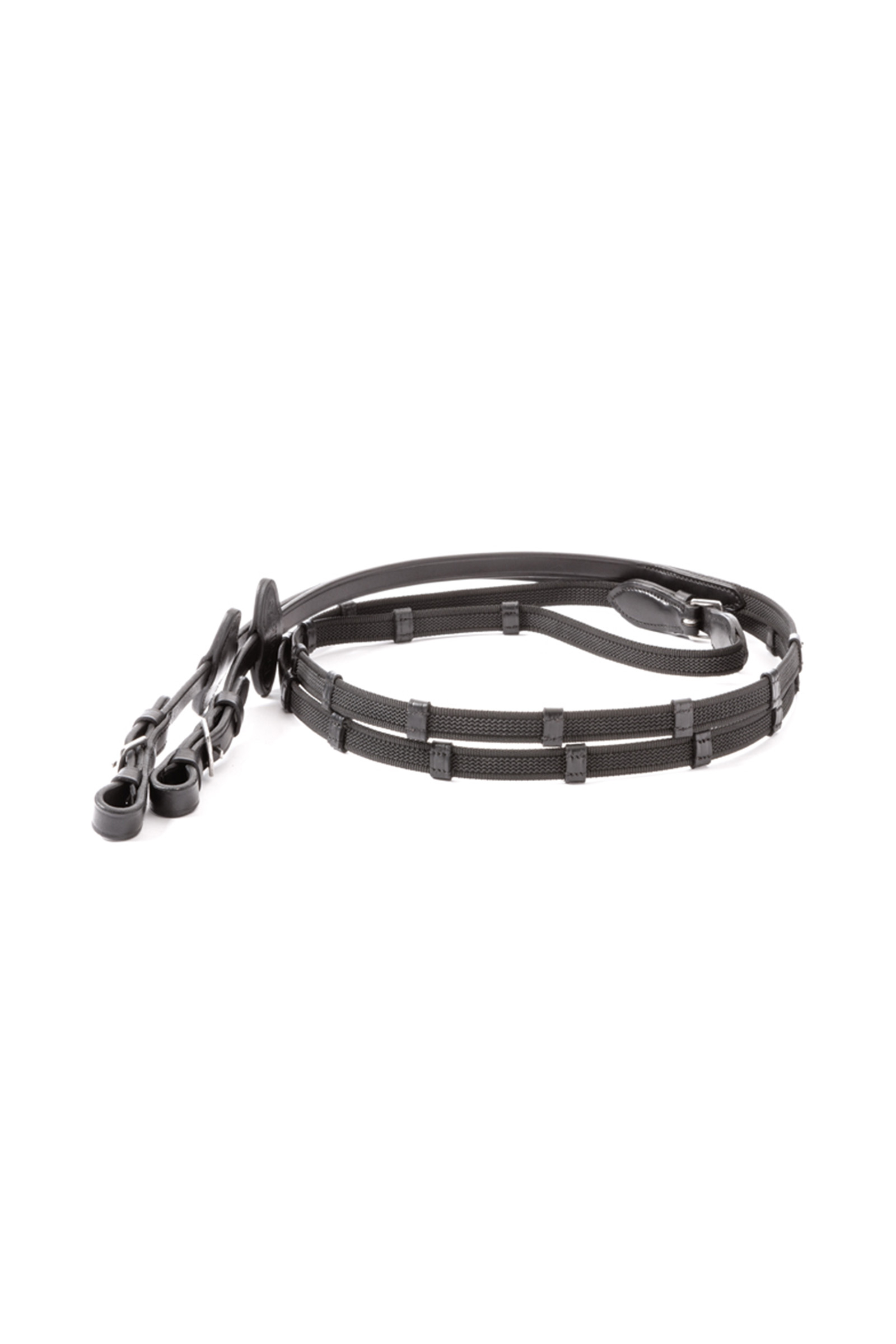 Black Kavalkade Double Ridge Rubberised Reins With 10 Stops, 16 mm