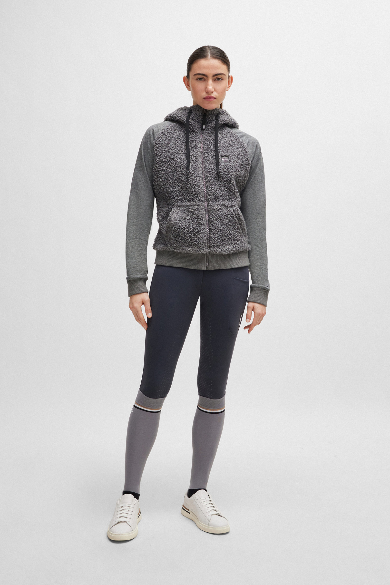 Sweat &agrave; capuche hybride Boss Riva Teddy Zip