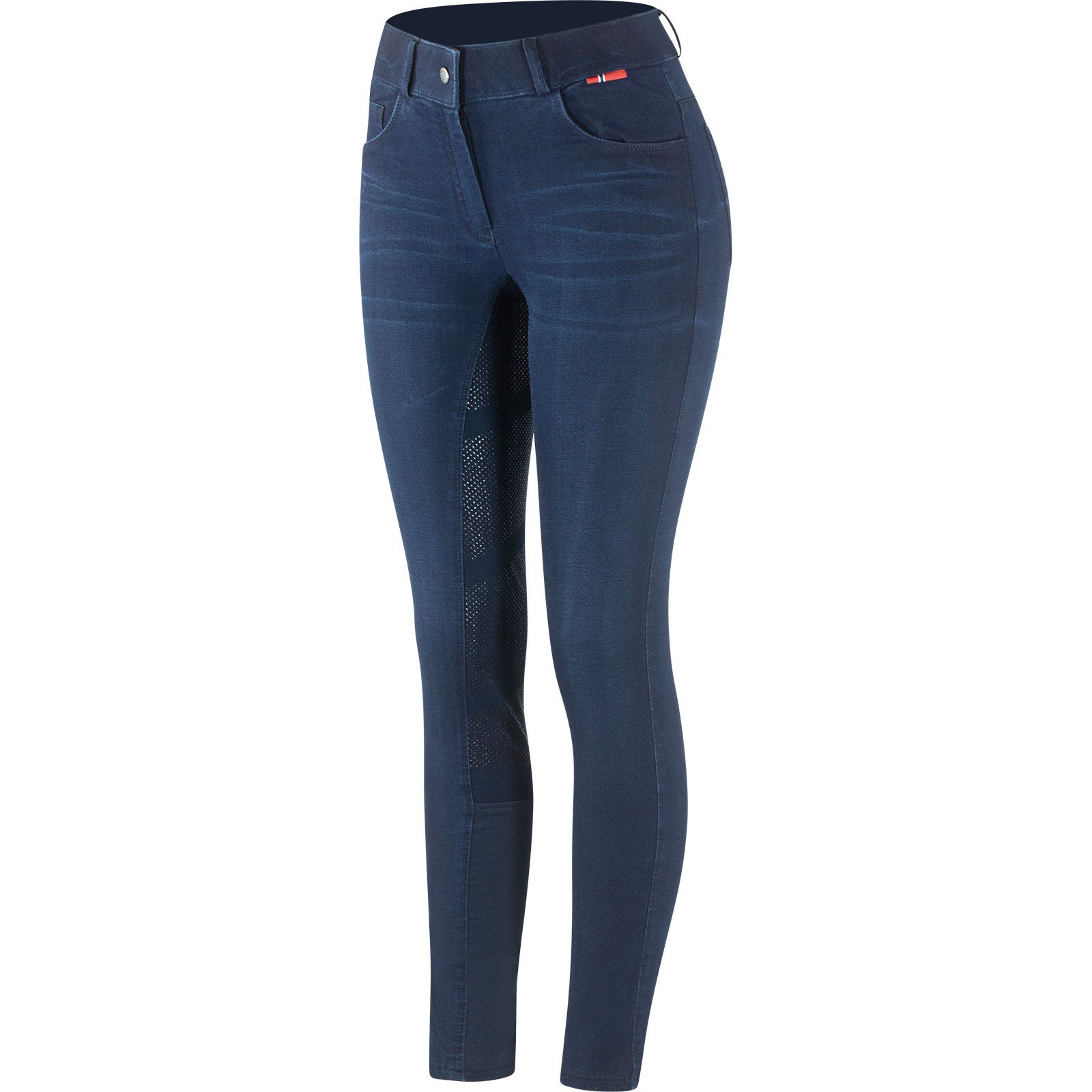 Pantalon d'&eacute;quitation jean fond int&eacute;gral silicone B Vertigo Elle, femme
