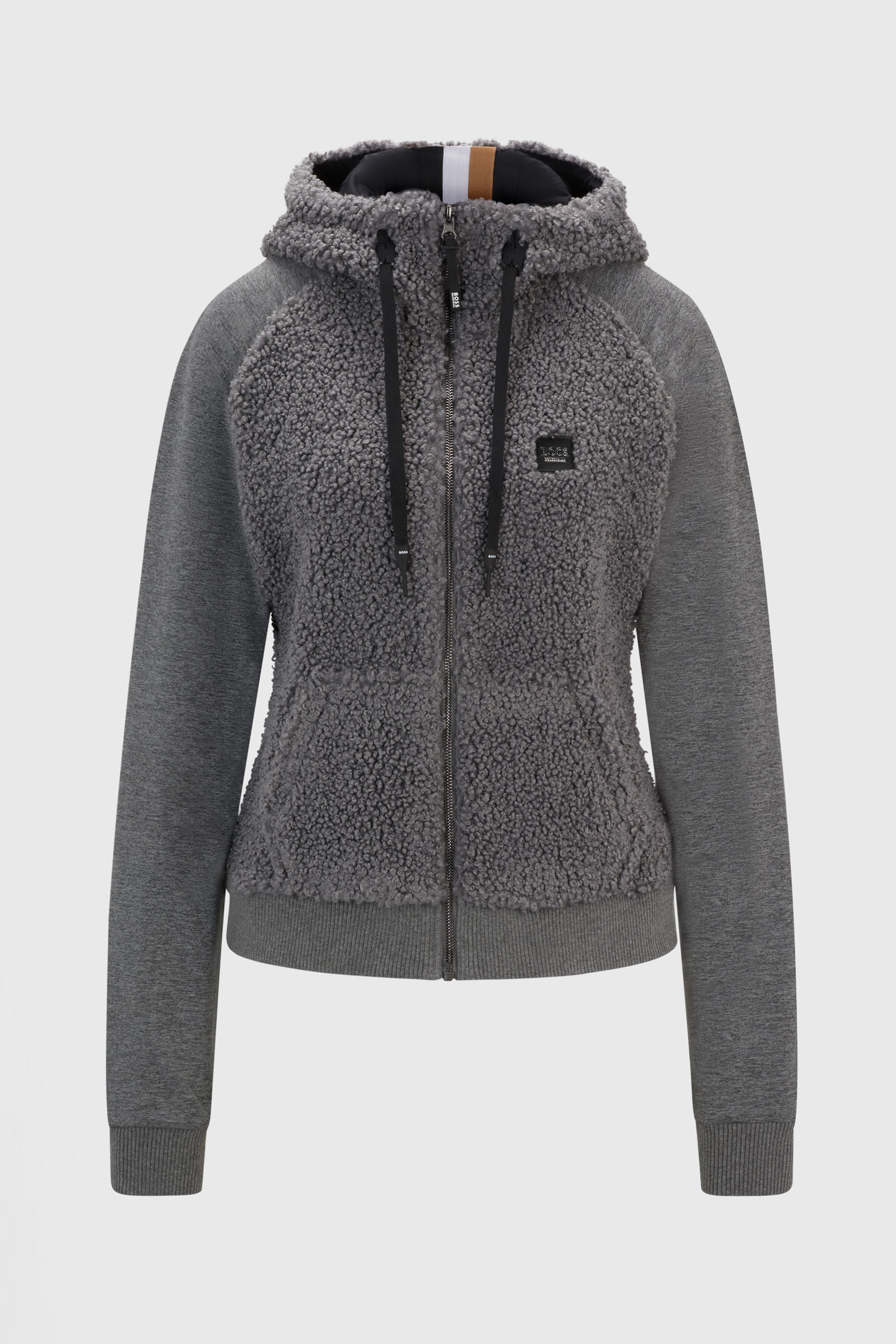 Grey Sweat à capuche hybride Boss Riva Teddy Zip