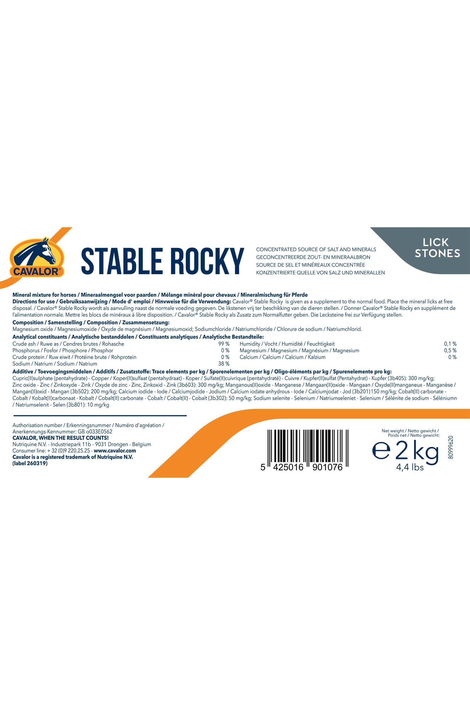Pierre à sel à lécher Cavalor Stable Rocky 10 x 2 kg