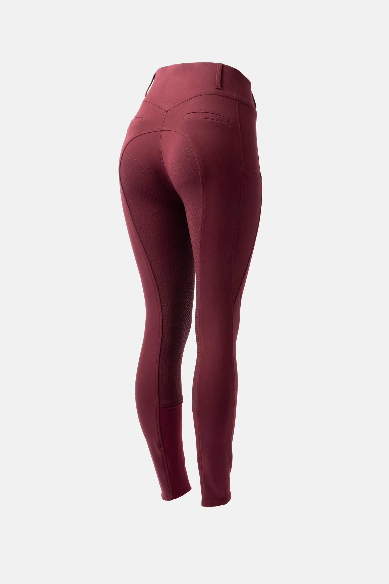 Burgundy brown Horze Mira Pantalon d'&eacute;quitation taille haute, silicone, fond int&eacute;gral, femme
