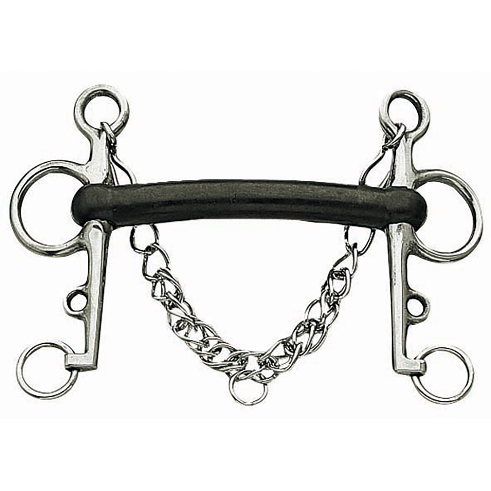 Mors Pelham Korsteel, caoutchouc rigide, droit cintré