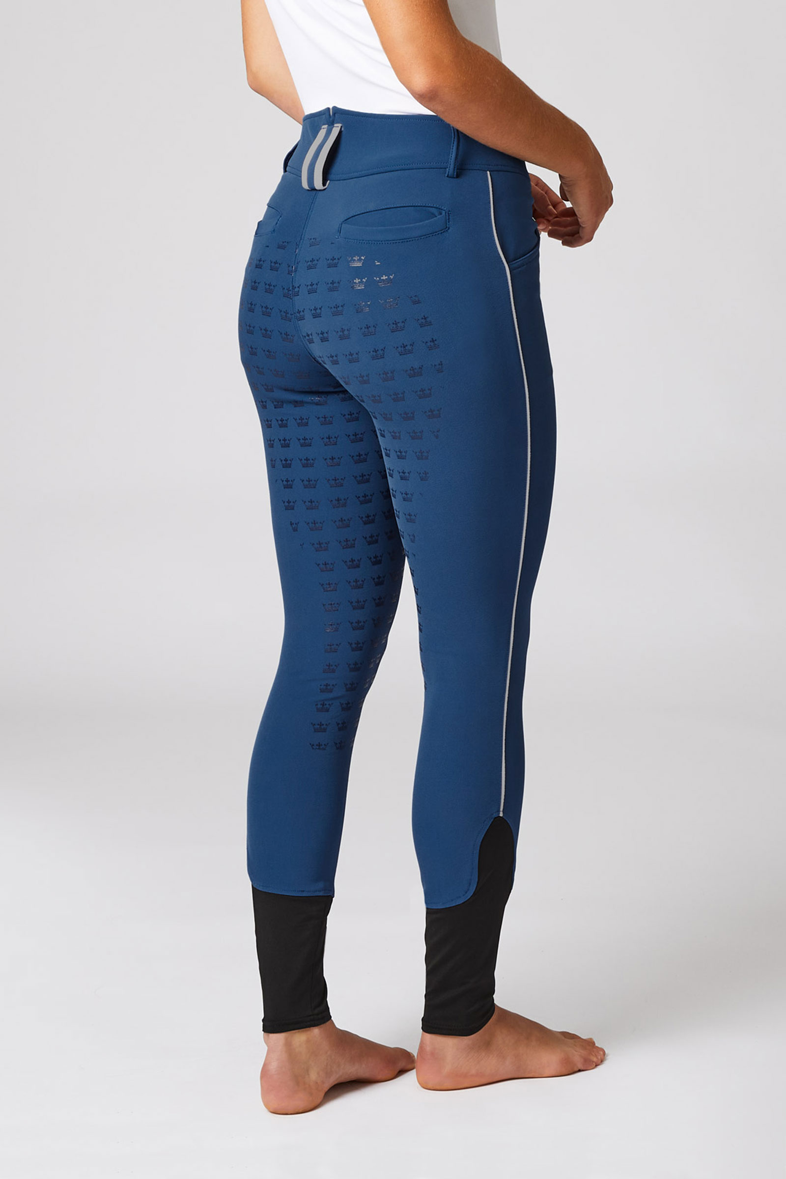 Pantalon d'équitation taille haute fond intégral, pour femme, avec passepoil contrastant
