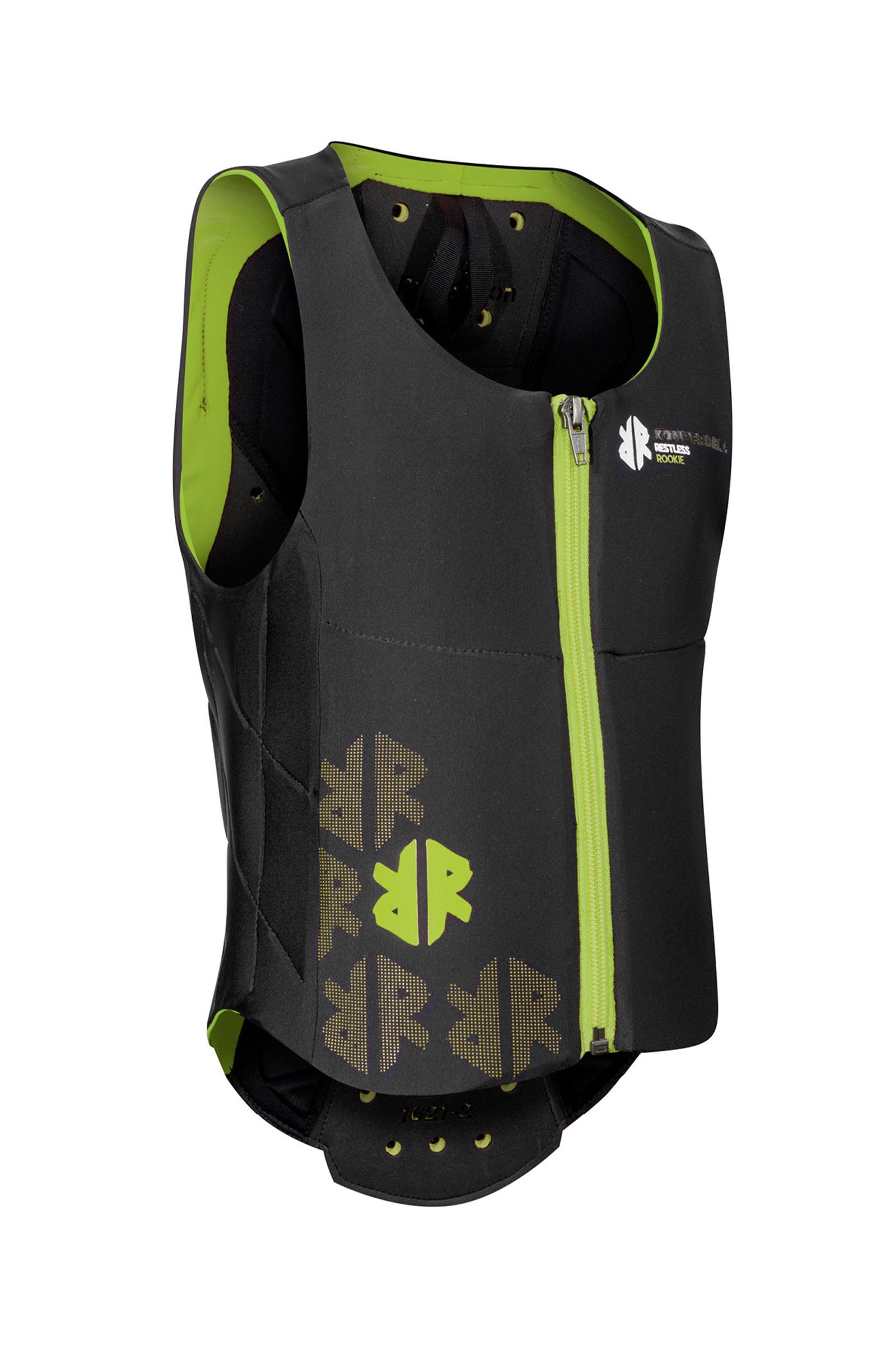 Black/Lime Green Komperdell gilet balistique pour enfants avec prot&egrave;ge-dos
