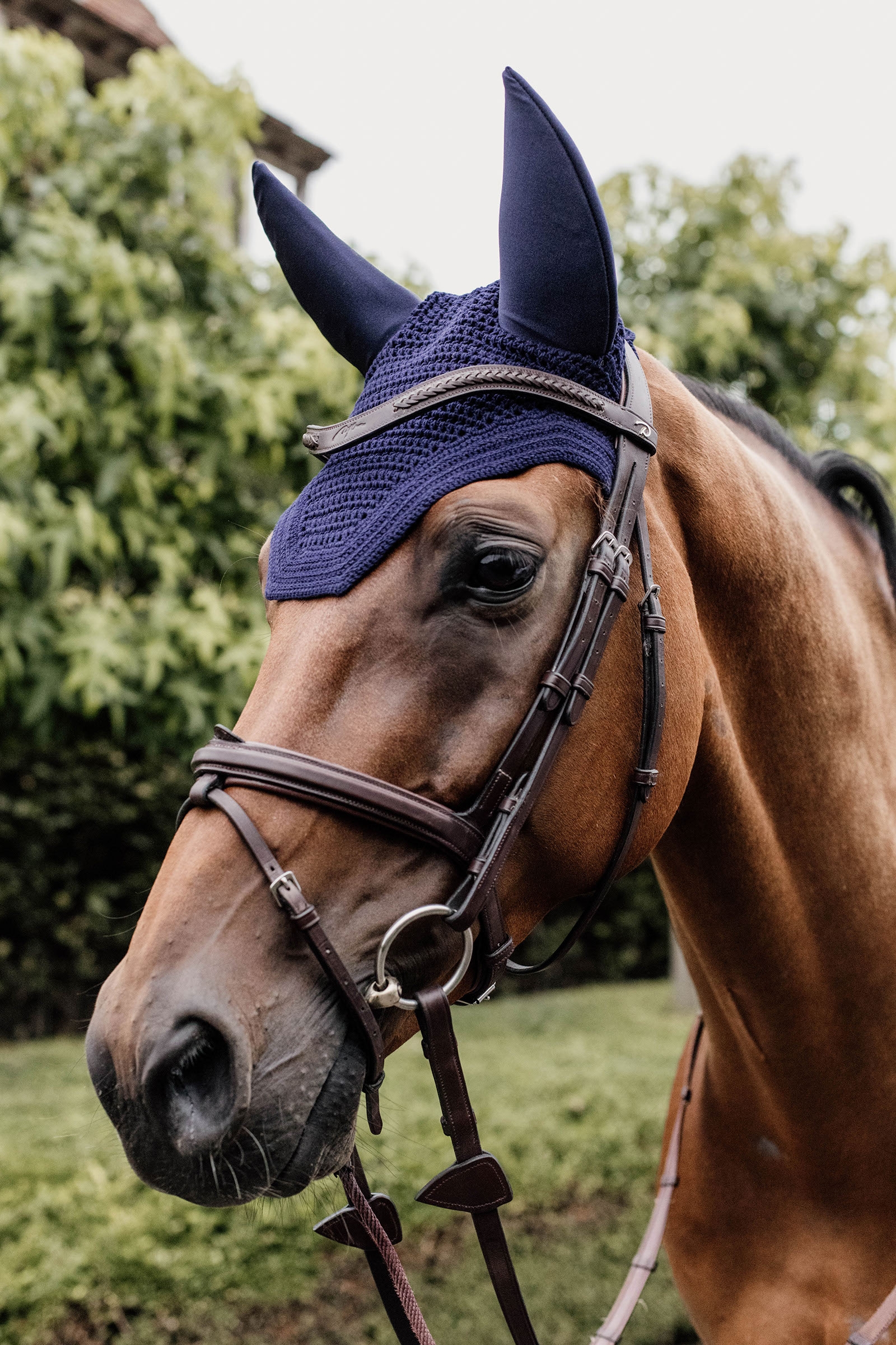 Dark Navy Kentucky Horsewear bonnet anti-mouches Wellington, silencieux  