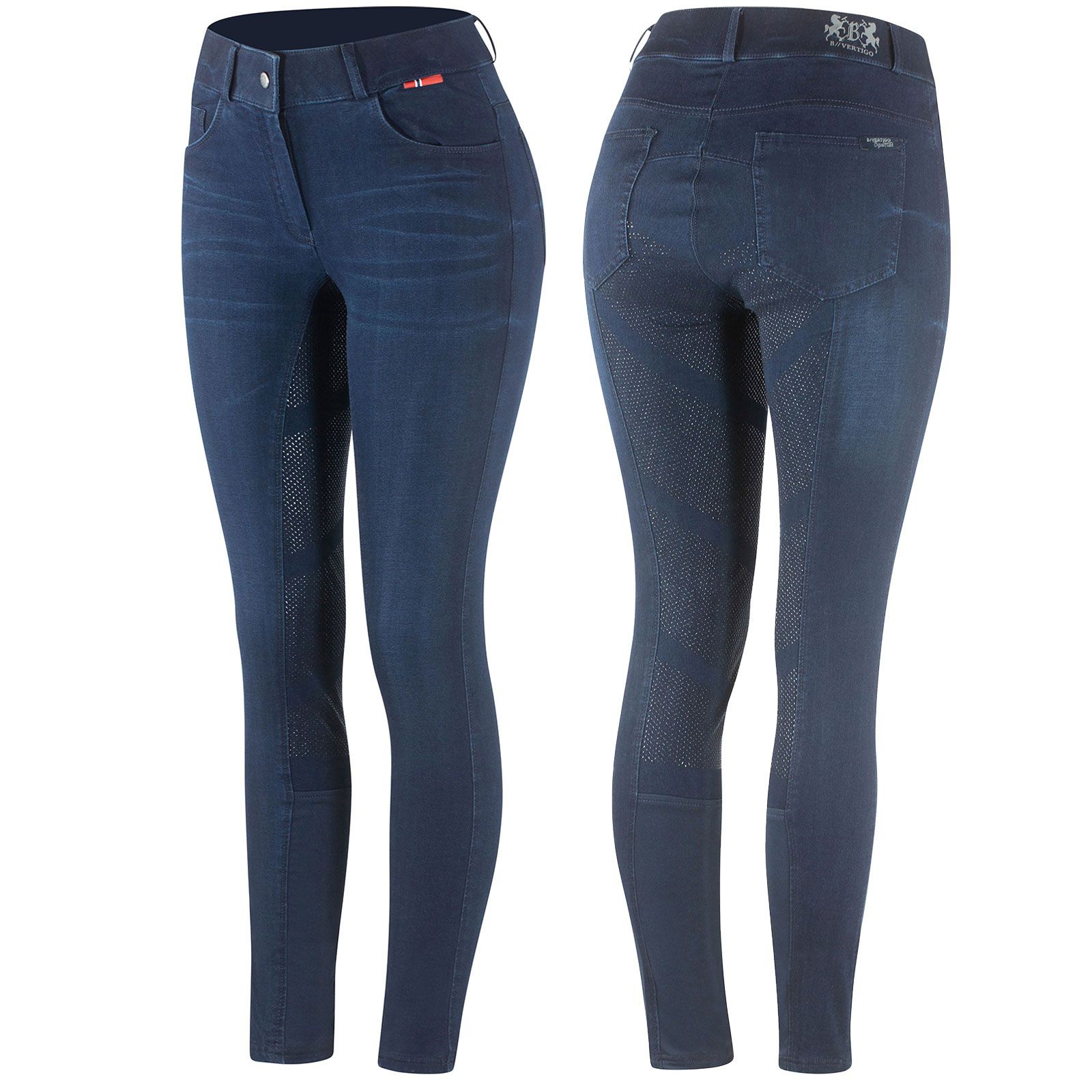Pantalon d'&eacute;quitation jean fond int&eacute;gral silicone B Vertigo Elle, femme