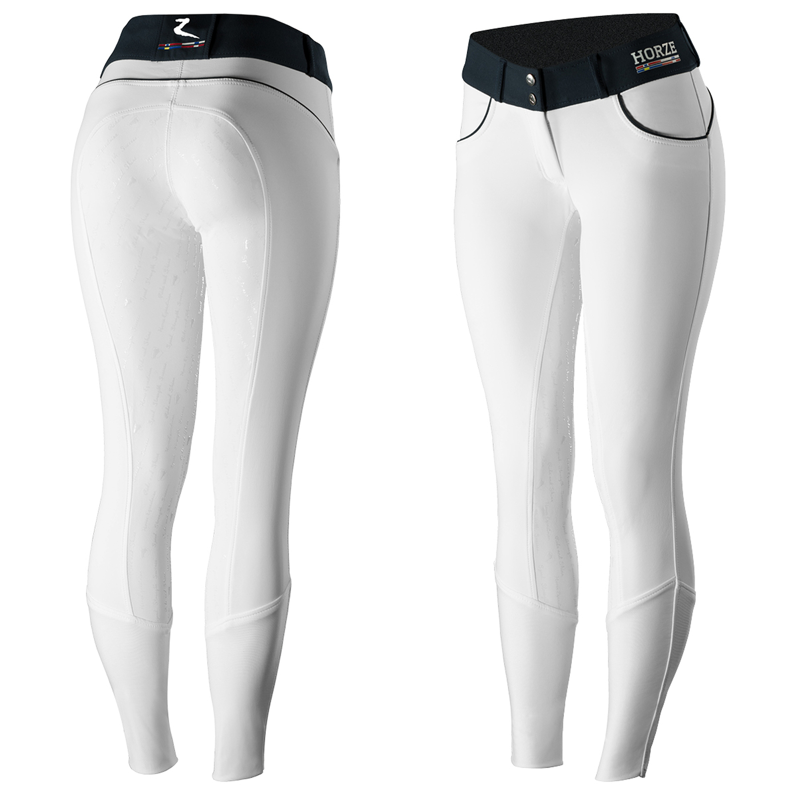 Blanc Horze Nordic Performance pantalon d’équitation femme à fond intégral en silicone, UPF 50+
