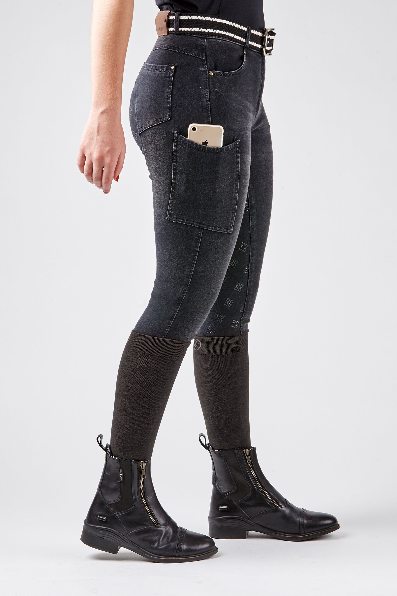 Pantalon d'&eacute;quitation Dublin Shona denim imprim&eacute; silicone sur tout le fond, femme