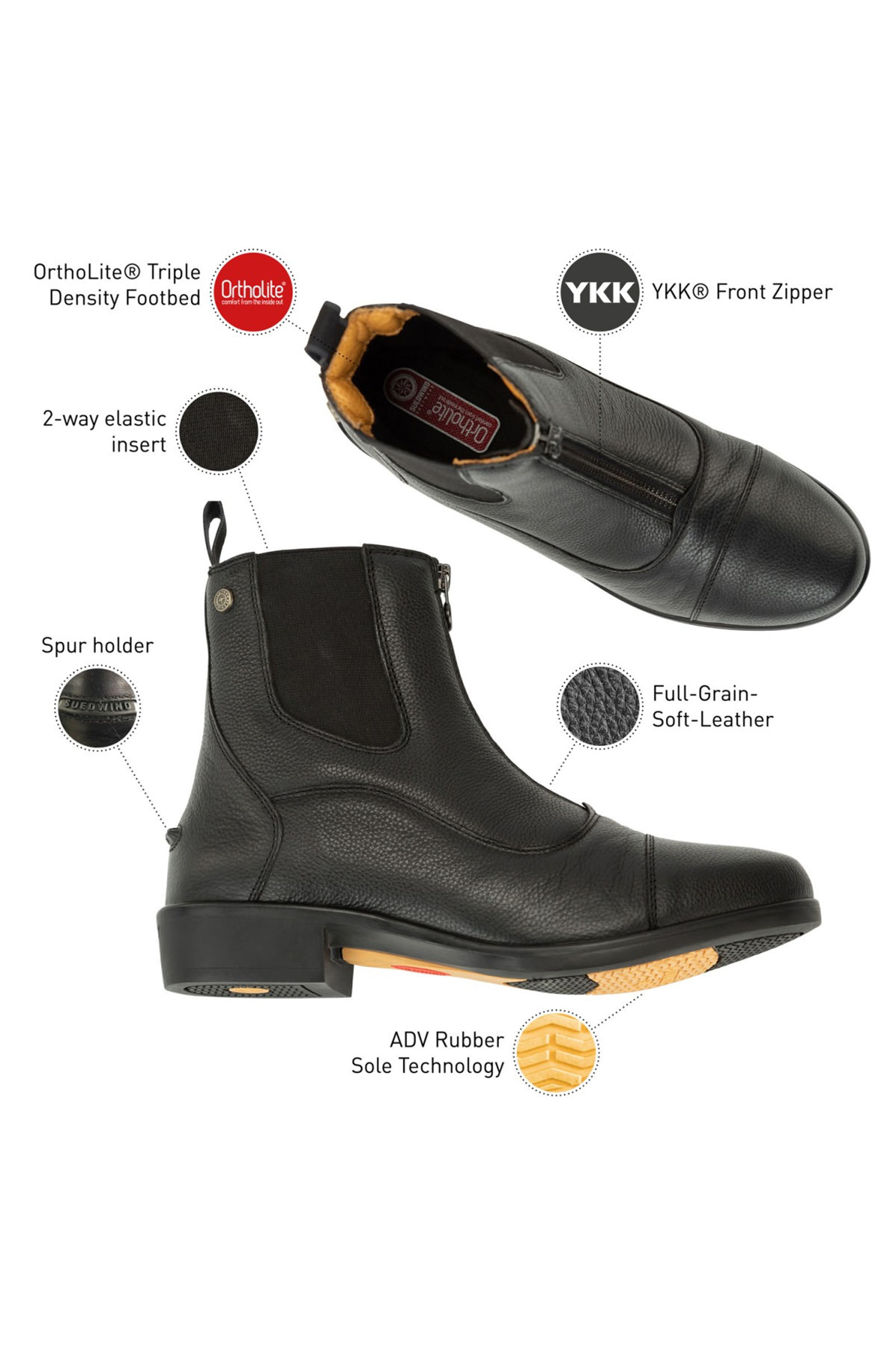 Suedwind Footwear Advanced II FZ Soft Bottes Jodhpur, fermeture éclair frontale