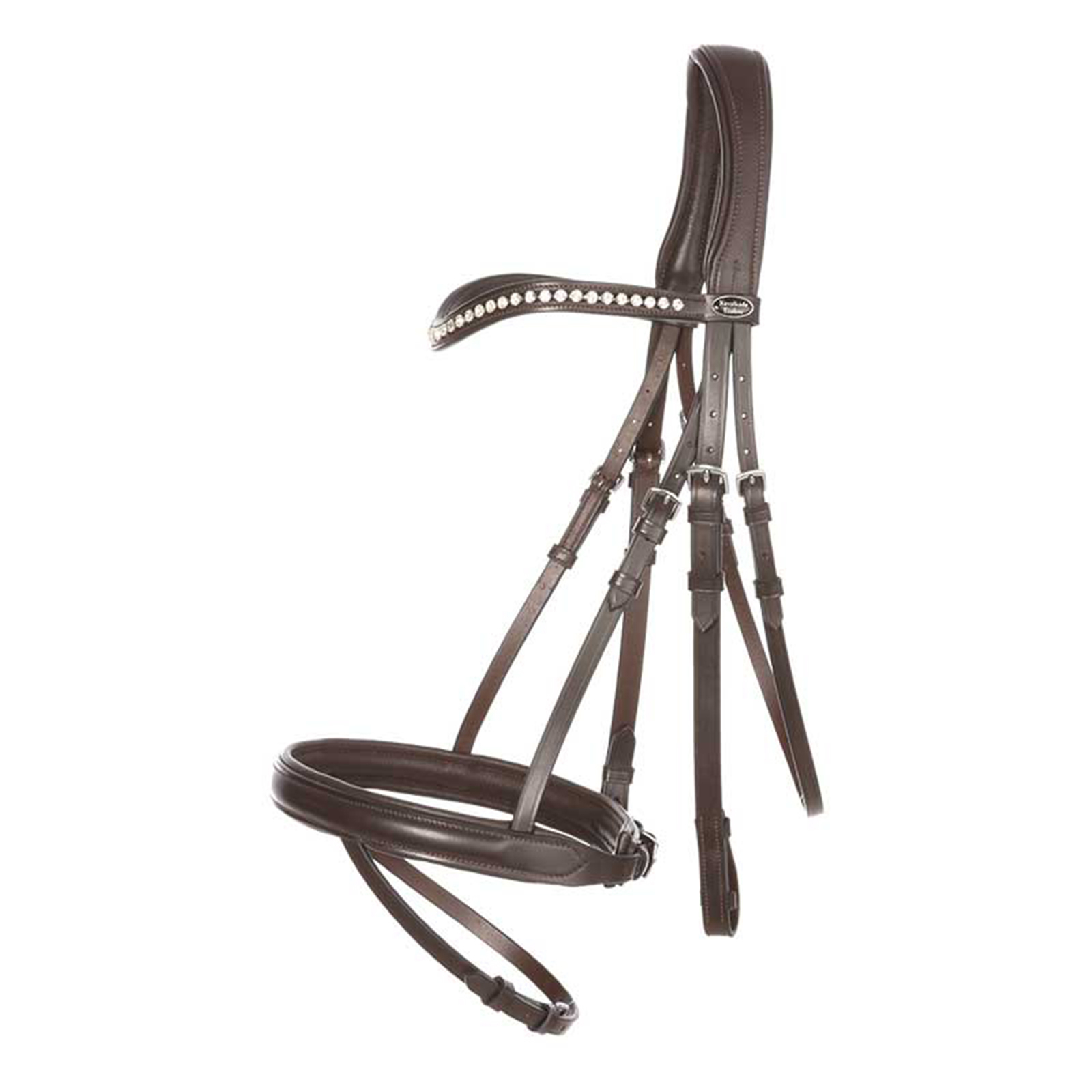 Brown Bridon Kavalkade Diana IR avec muserolle combinée avec rênes