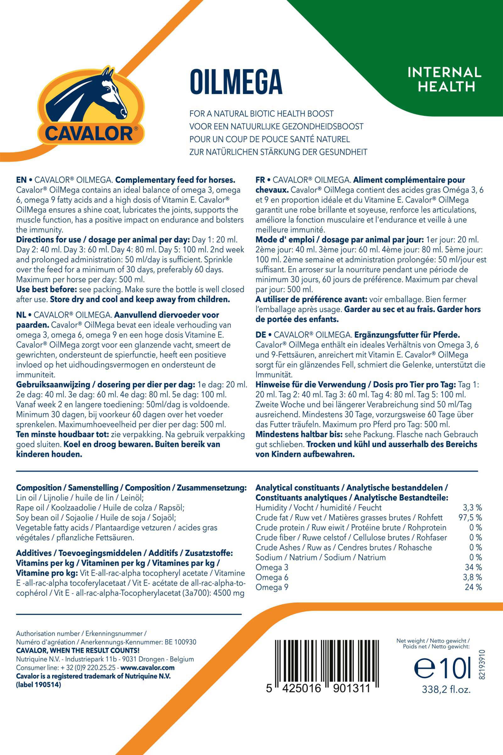 Cavalor Oilmega avec pompe, 10 l