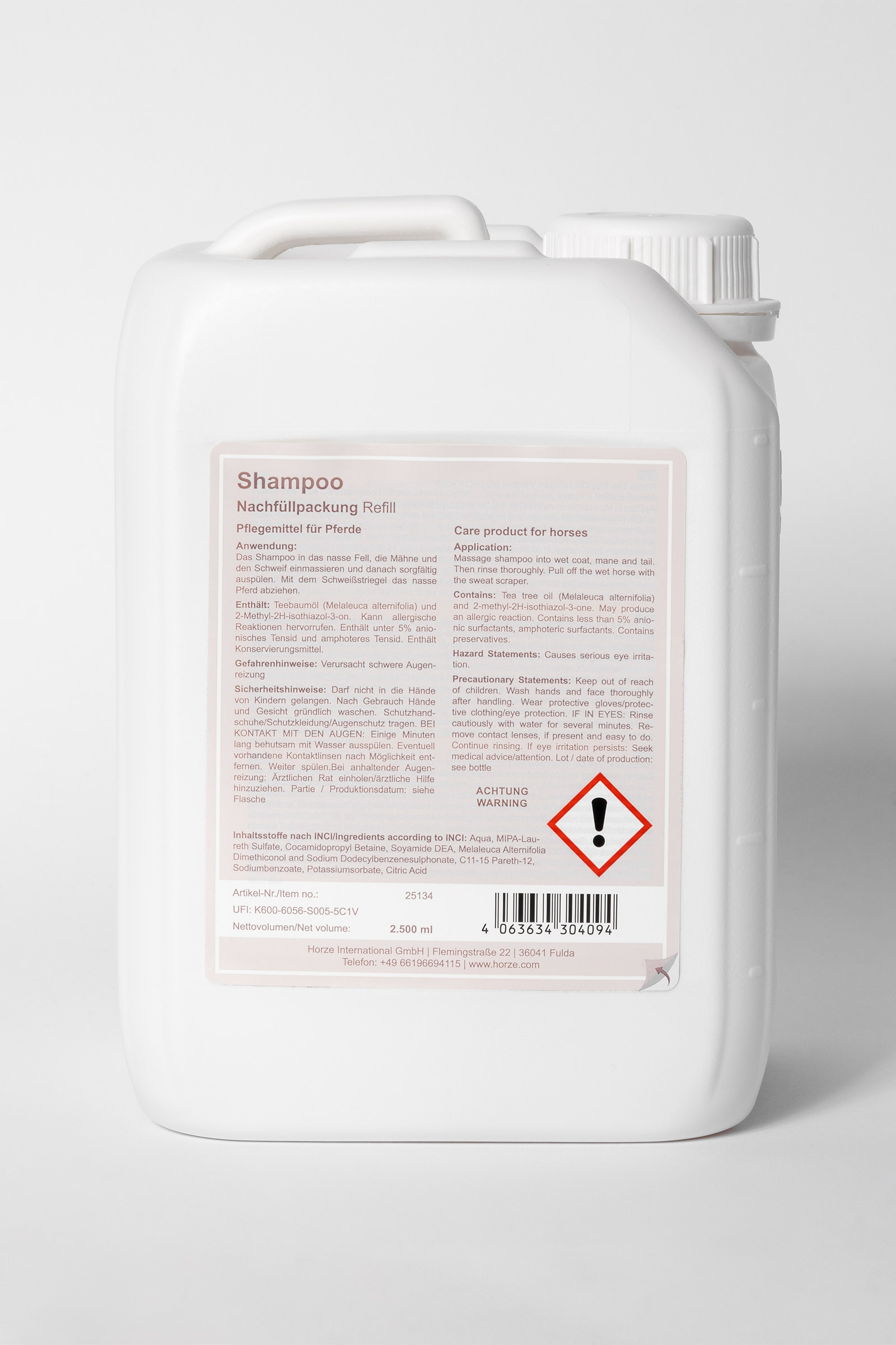 Recharge de shampoing &agrave; l'huile essentiel d'arbre &agrave; th&eacute; Horze, 2,5 l