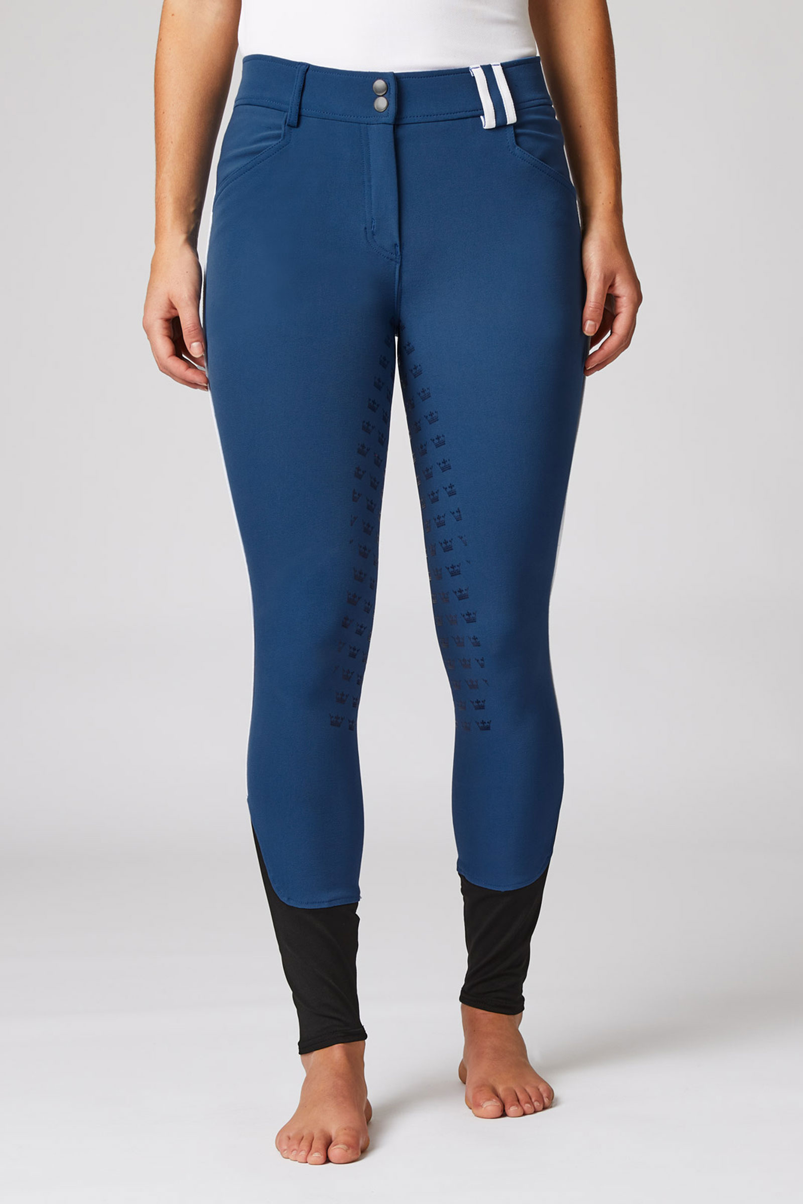 Pantalon d'équitation taille haute fond intégral, pour femme, avec passepoil contrastant