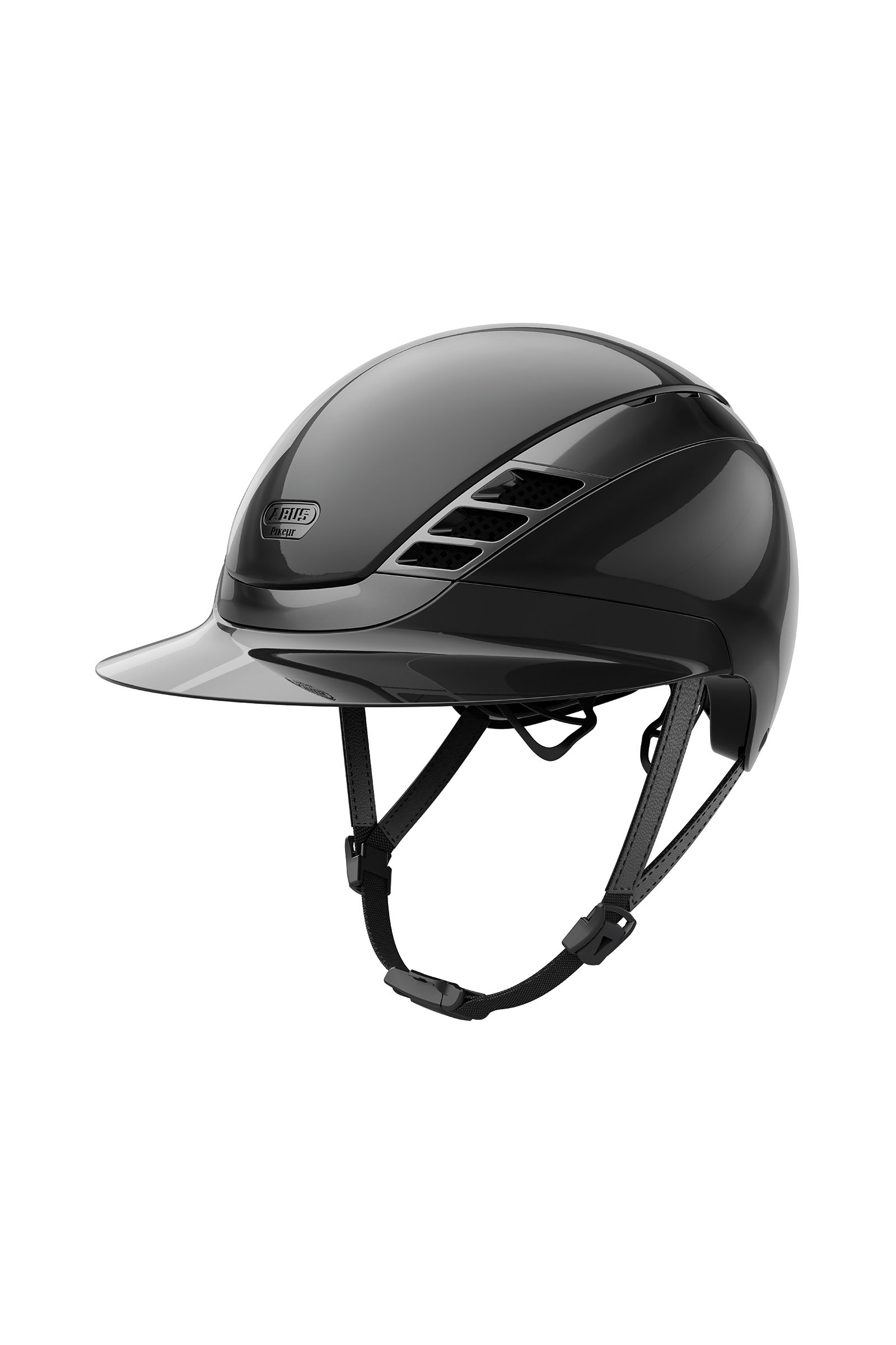 Abus Pikeur AirLuxe Chrome Casque d'&eacute;quitation &agrave; visi&egrave;re longue
