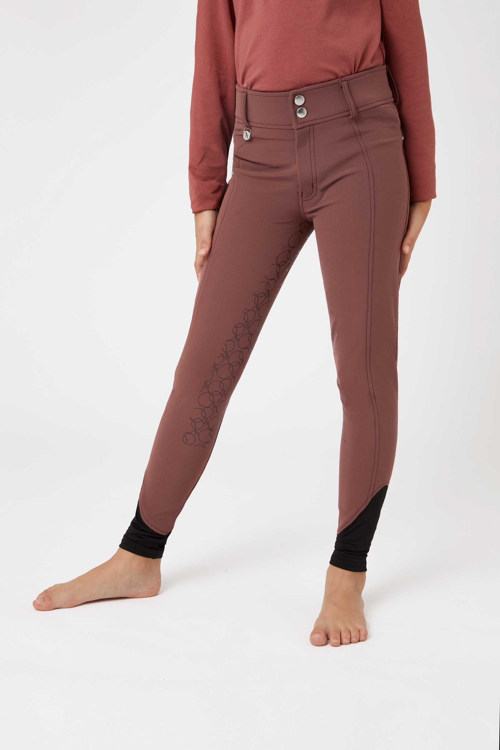 Pantalon d'équitation fond intégral en silicone Horze Leighton Ado, avec poche pour téléphone