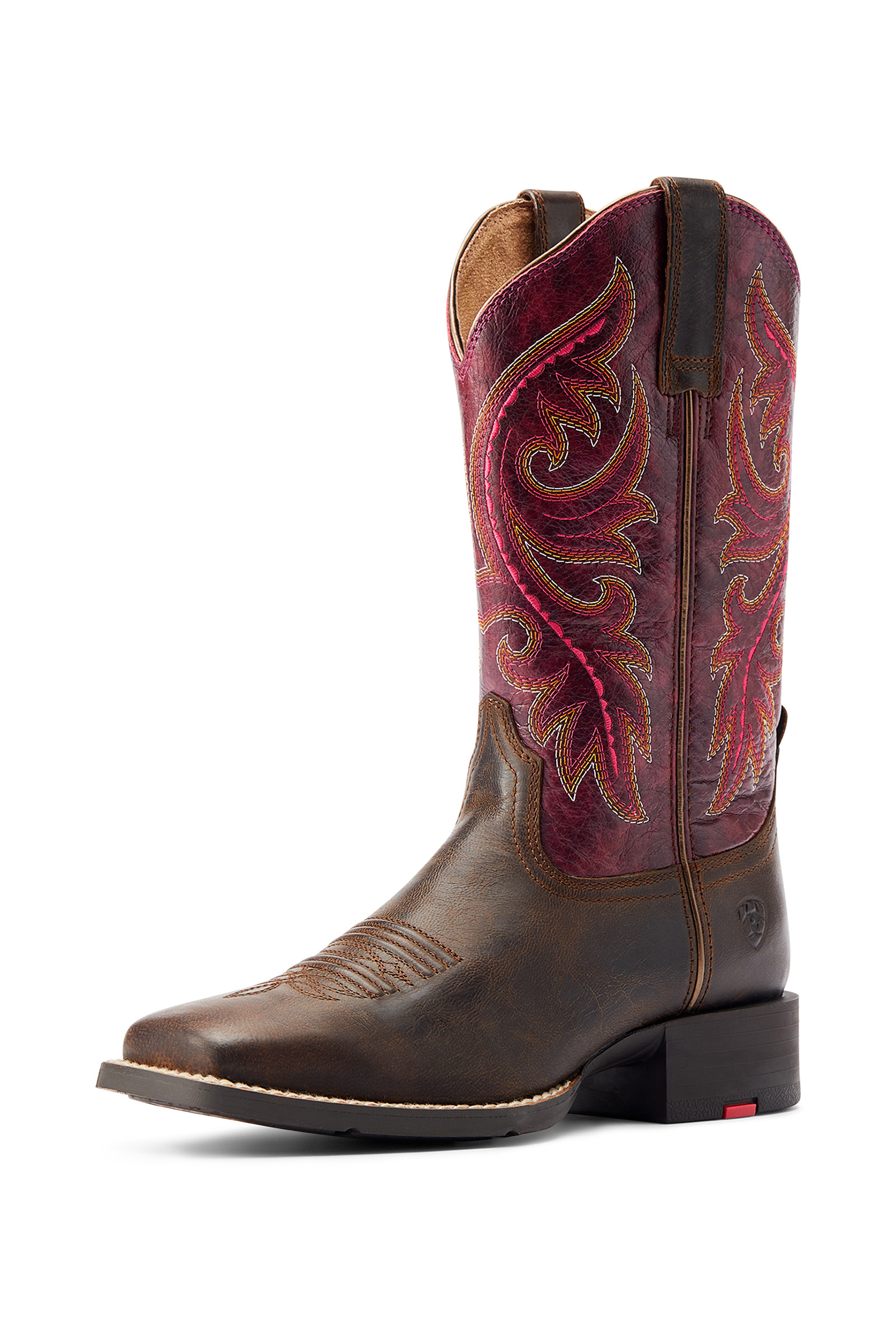 Dark Brown/Pink Ariat Round Up bottes western femme avec fermeture éclair arrière