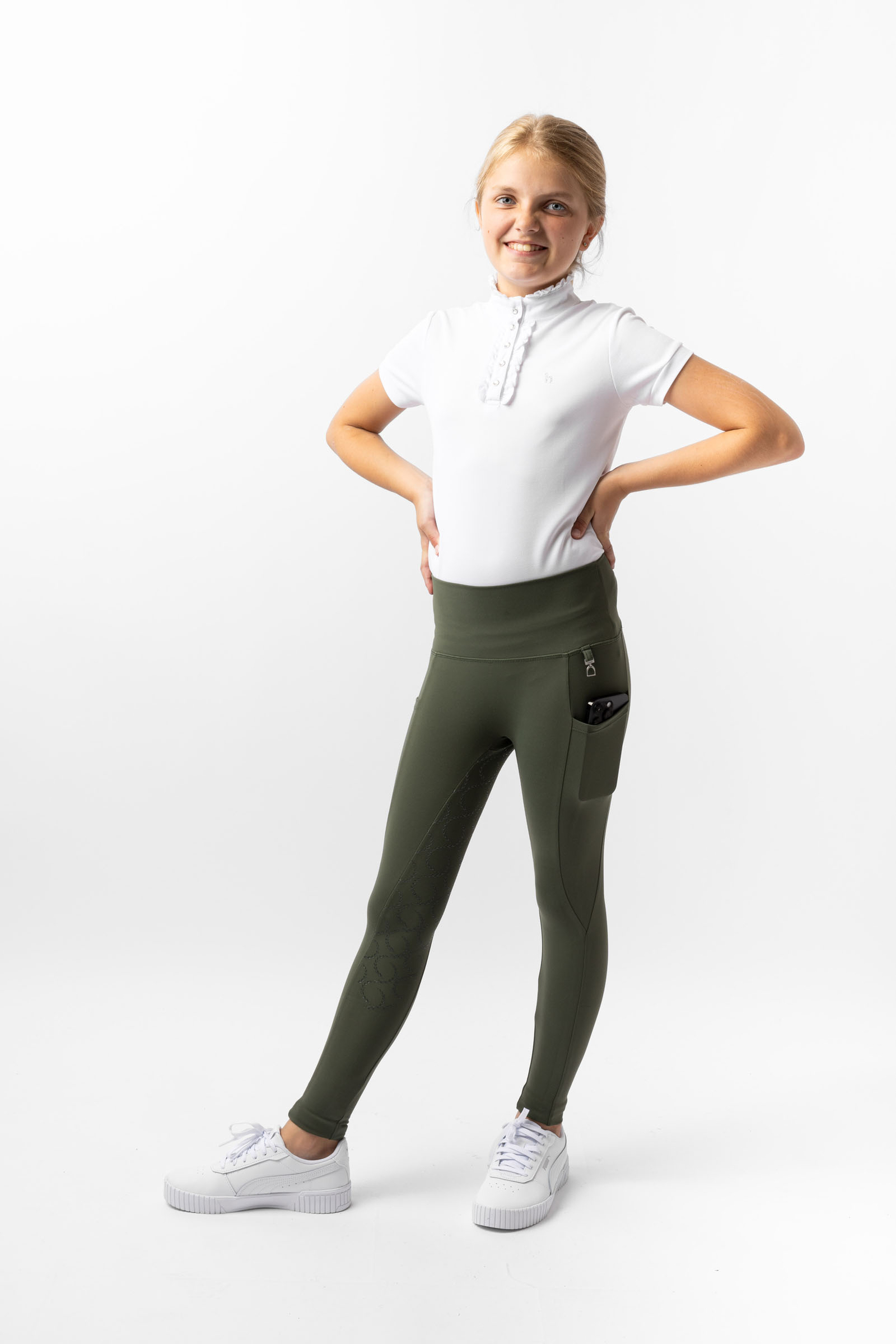 Horze Gillian Leggings d'&eacute;quitation de compression &agrave; fond int&eacute;gral pour enfant